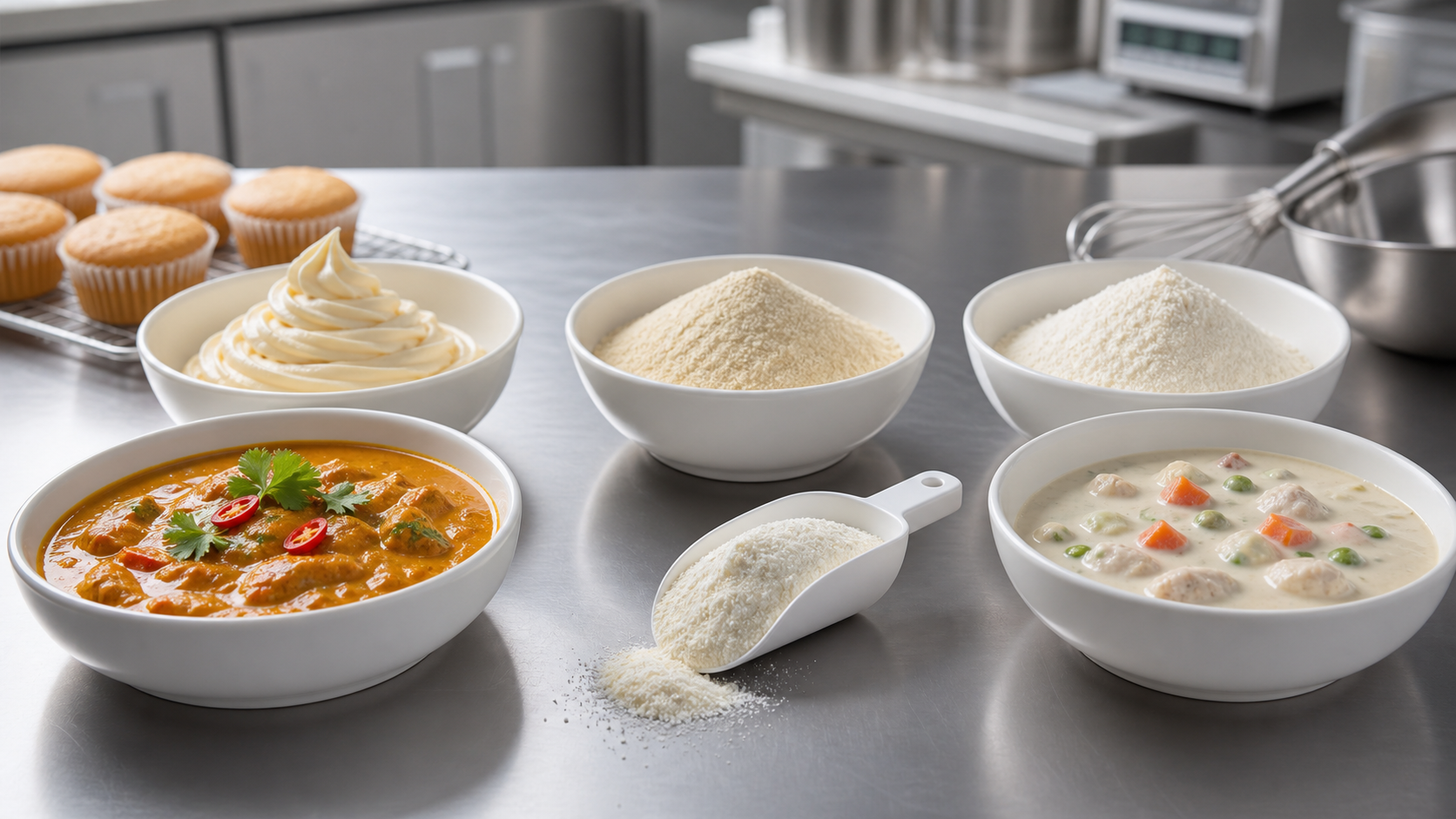 Coconut milk powder application samples for sauces, bakery, beverages and prepared foods