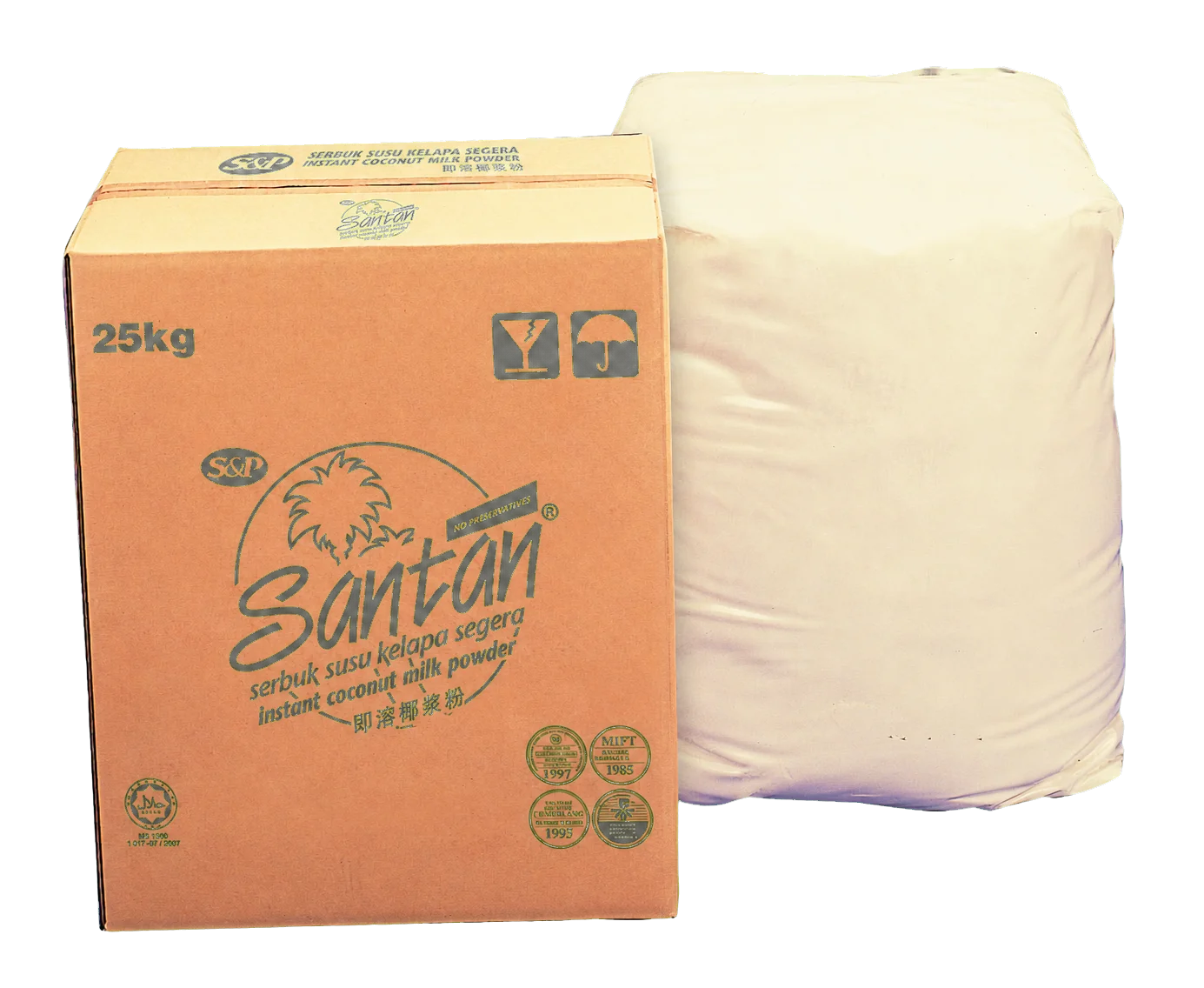 S & P Industries Santan 25kg instant coconut milk powder carton and inner bag