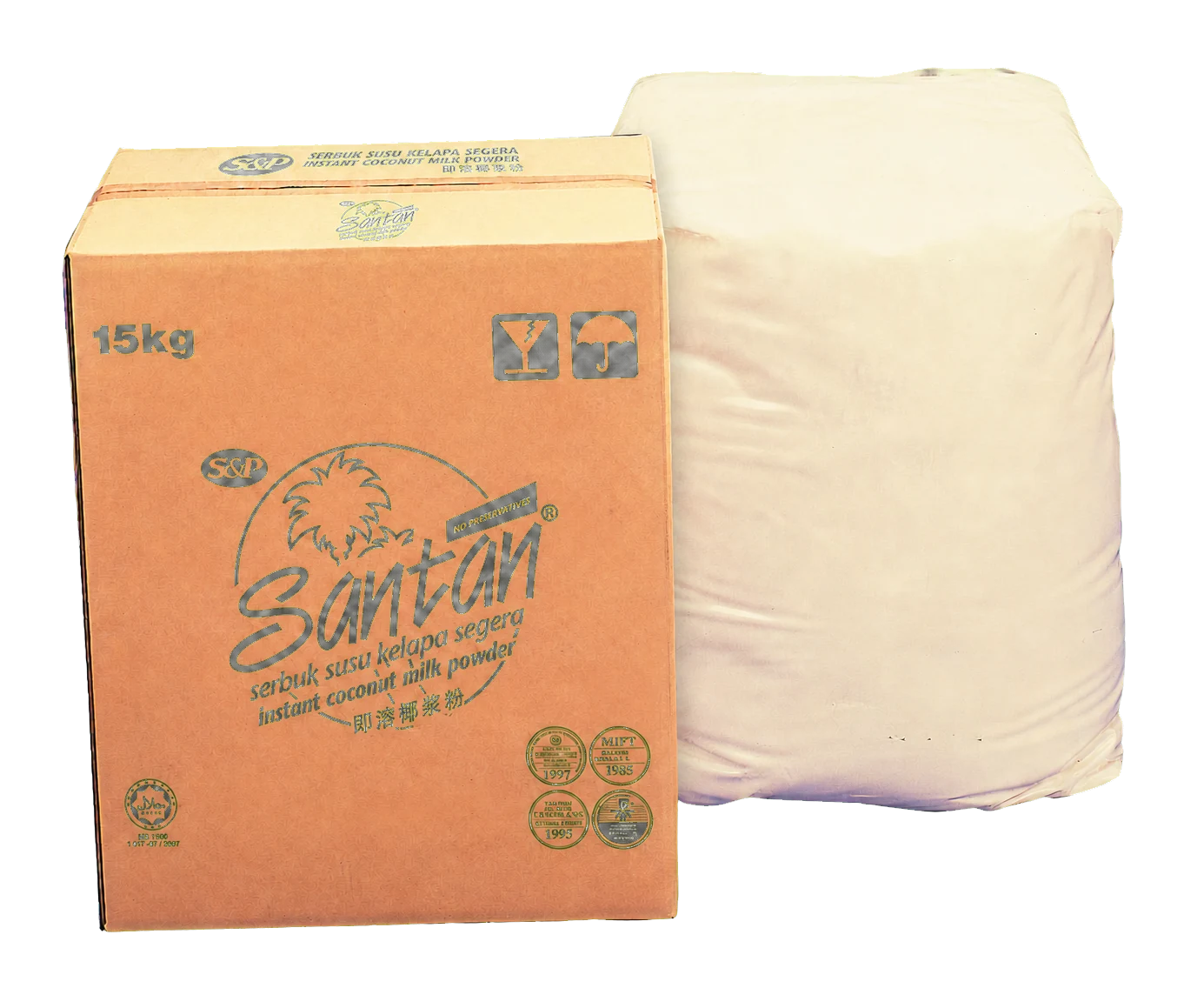 S & P Industries Santan 15kg instant coconut milk powder carton and inner bag